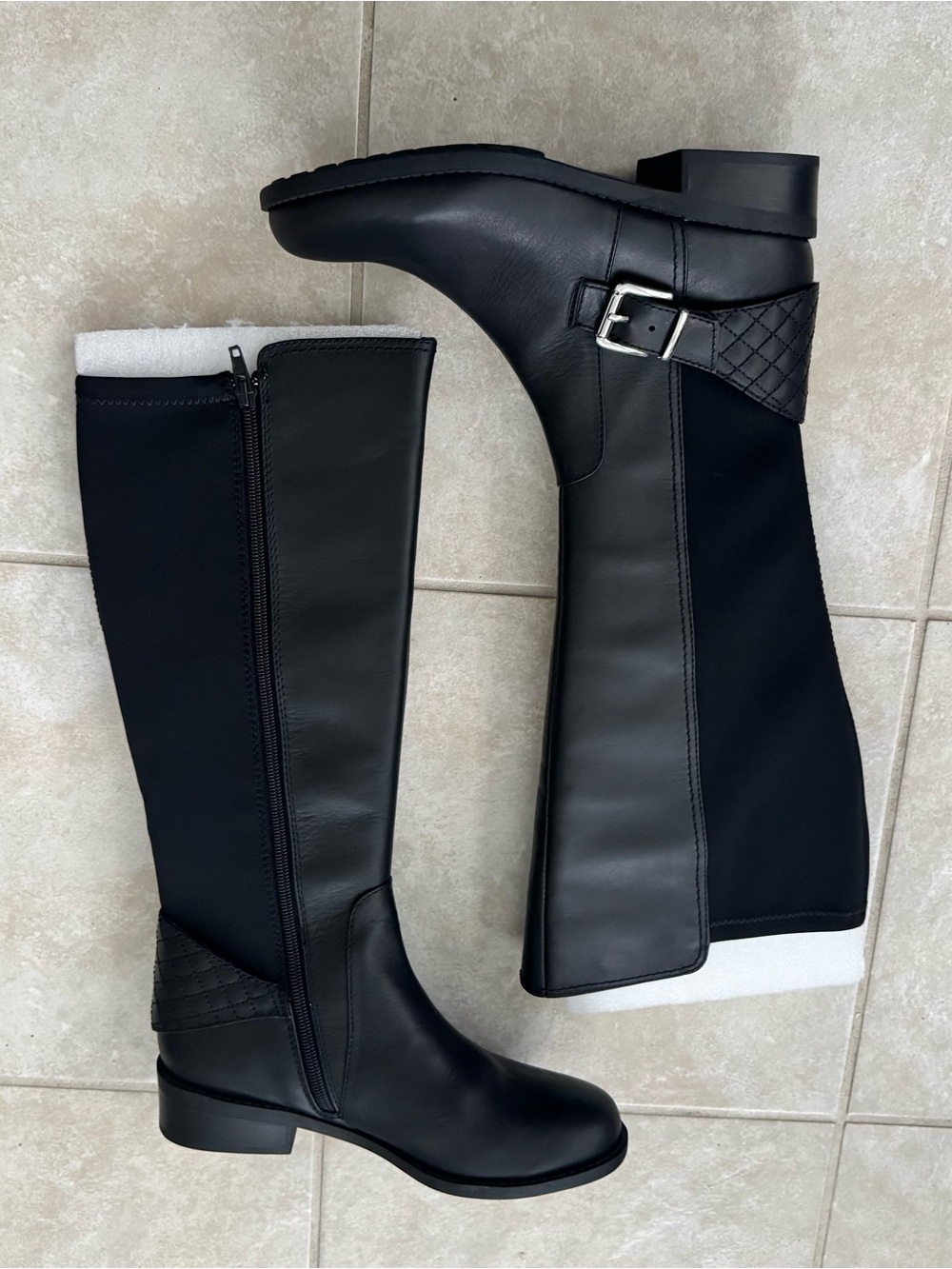 MeToo Dallas Knee High Riding Boots Womens 6.5 M Black Leather Quilted Buckle